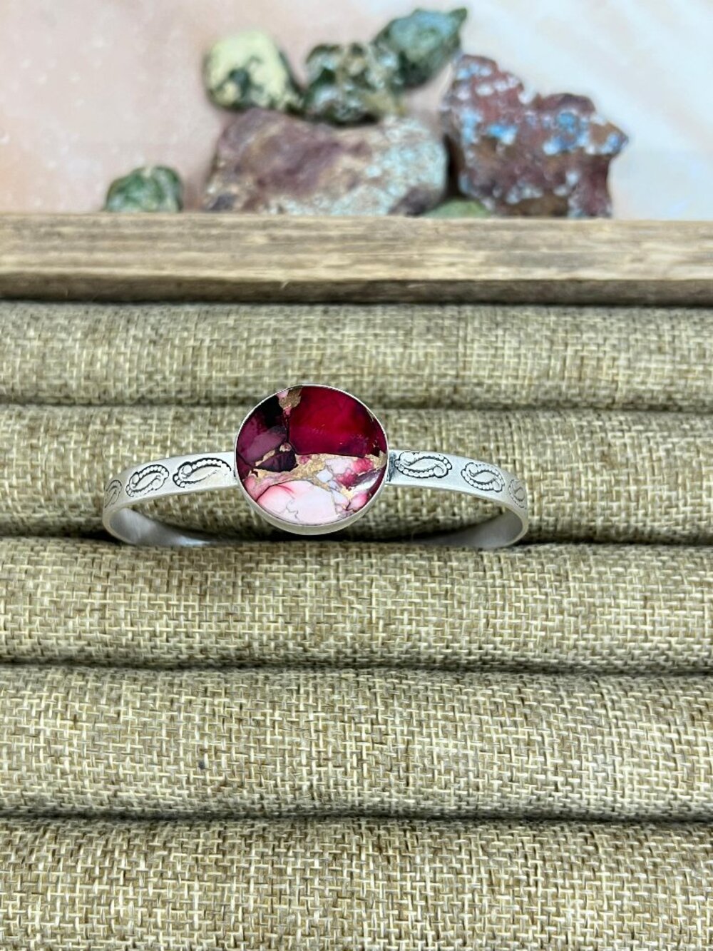 Handmade Sterling Silver Dahlia Rose Cuff Bracelet with Signed Nizhoni